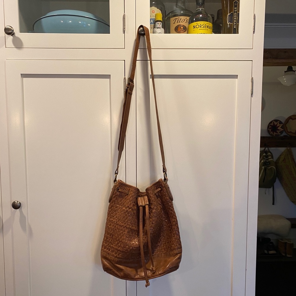 Liebeskind Woven Drawstring Crossbody Bag in Cognac Brown - Picture 7 of 14